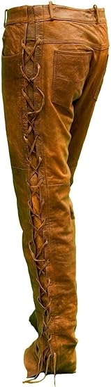 Men's Cowboy Buckskin Suede Leather Western Pant with Fringe - Gold Wex