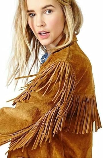 Buckskin Suede Leather Jacket Genuine Leather Western Style Jacket with Fringe Details for Women - Brown