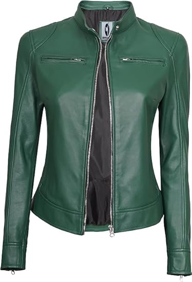 Leather Jackets For Women Café Racer Style Casual And Trending Fashion Real Lambskin Women's Leather Jacket - Green