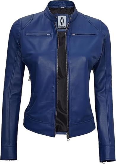 Leather Jackets For Women Café Racer Style Casual And Trending Fashion Real Lambskin Women's Leather Jacket - Blue