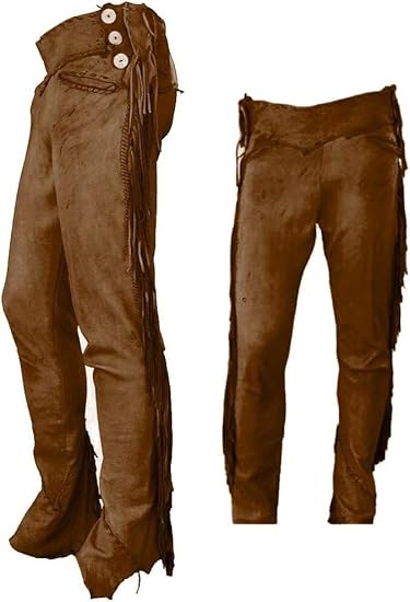 Men's Cowboy Buckskin Suede Leather Western Pant with Fringe - Chocolate