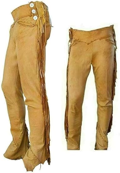 Men's Cowboy Buckskin Suede Leather Western Pant with Fringe - Gold 2