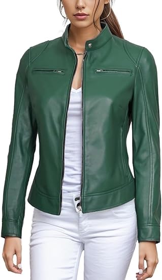 Leather Jackets For Women Café Racer Style Casual And Trending Fashion Real Lambskin Women's Leather Jacket - Green