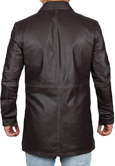 Coats for Men Vintage Style Long Leather Jacket  - Brown