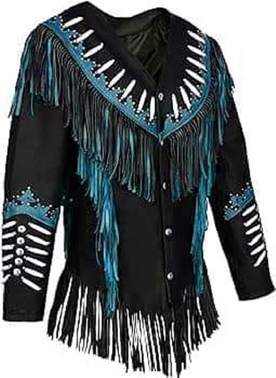 Women's Cowgirl Fashion Stylish Lamb Leather Western Fringed Jacket - Black Turkish Texture