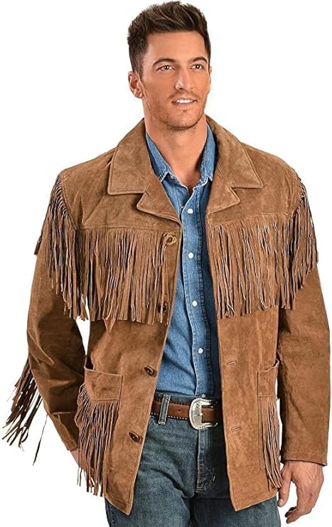 Men's Traditional Western Fringed Suede Leather Jacket | Classic Native American Jacket Coat with Fringed