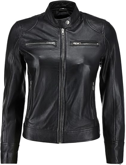 Leather Jackets For Women Café Racer Style Casual And Trending Fashion Real Lambskin Women's Leather Jacket - Black