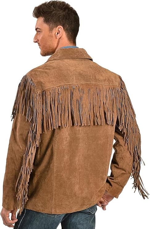 Men's Traditional Western Fringed Suede Leather Jacket | Classic Native American Jacket Coat with Fringed