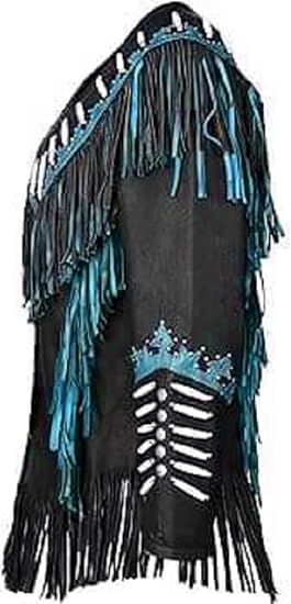 Women's Cowgirl Fashion Stylish Lamb Leather Western Fringed Jacket - Black Turkish Texture