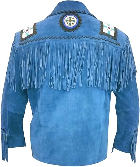 Men's Cowboy Eagle Beads Western Suede Leather Coat Native Fringes Jacket - Turkish