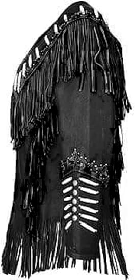 Women's Cowgirl Fashion Stylish Lamb Leather Western Fringed Jacket - Black