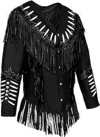 Women's Cowgirl Fashion Stylish Lamb Leather Western Fringed Jacket - Black