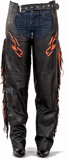 Cowboy Leather Western Leather Fringe Native Handmade Beads Chaps - Black 4