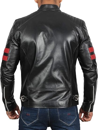 Men's Genuine Leather Jacket – Stylish Biker leather Jacket with Zip Pockets & Lining - Black Hunter