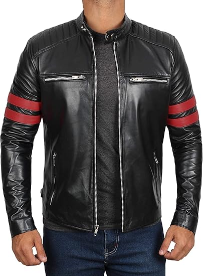 Men's Genuine Leather Jacket – Stylish Biker leather Jacket with Zip Pockets & Lining - Black Hunter