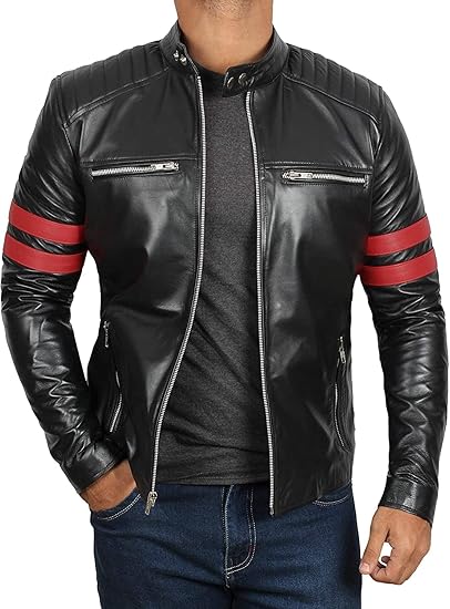 Men's Genuine Leather Jacket – Stylish Biker leather Jacket with Zip Pockets & Lining - Black Hunter