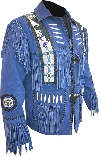 Men's Cowboy Eagle Beads Western Suede Leather Coat Native Fringes Jacket - Turkish