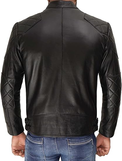 Men's Genuine Leather Jacket – Stylish Biker leather Jacket with Zip Pockets & Lining - Black David