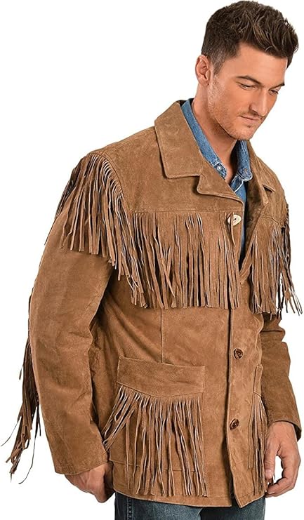 Men's Traditional Western Fringed Suede Leather Jacket | Classic Native American Jacket Coat with Fringed