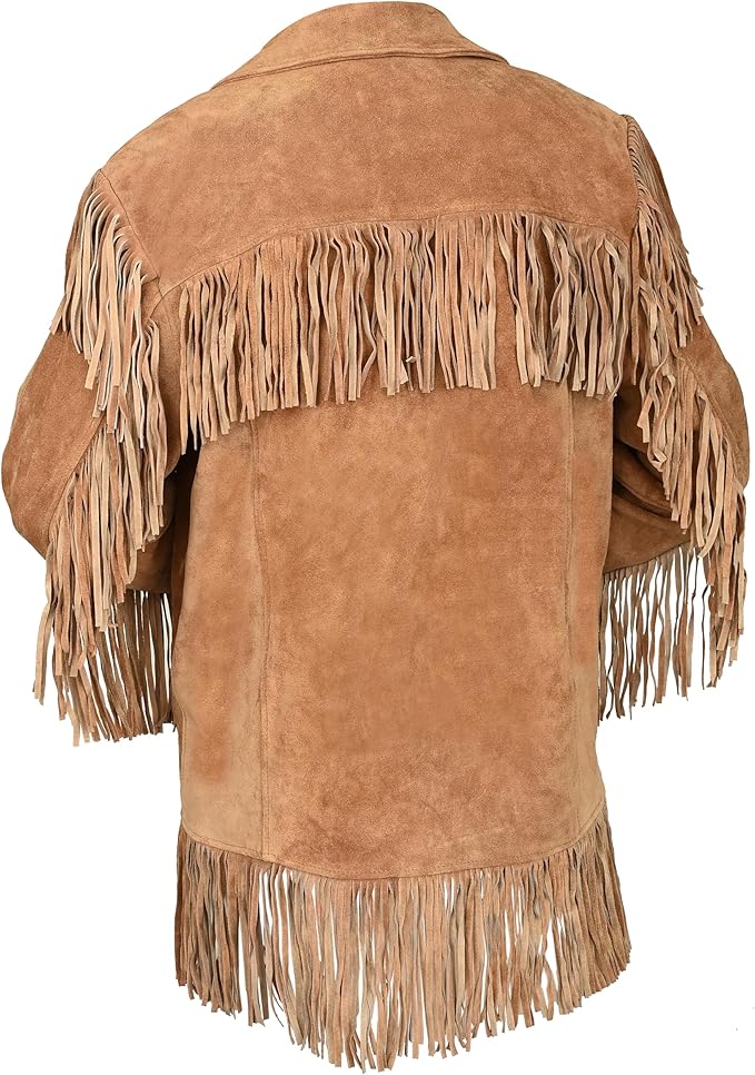 Traditional Western Cowboy Jackets for Men | Native American Brown Texture Suede leather Overcoat with Fringes