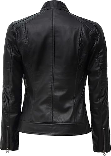 Women Real Lambskin Café Racer Style Causal And Fashion Women's Leather Jacket - Black