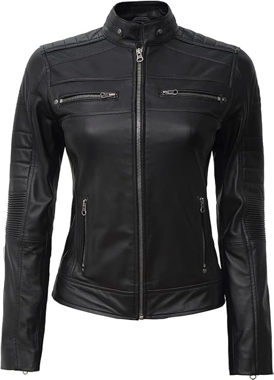 Women Real Lambskin Café Racer Style Causal And Fashion Women's Leather Jacket - Black