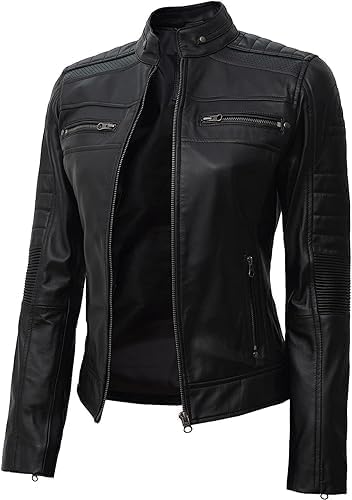 Women Real Lambskin Café Racer Style Causal And Fashion Women's Leather Jacket - Black