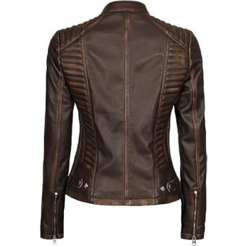 Real Lambskin Café Racer Style Fashion Jacket-Brown Ruboff Texture