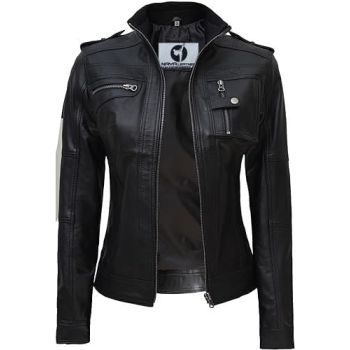 Real Lambskin Café Racer Style Fashion Jacket-Black