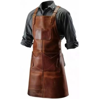 Handmade Leather Apron For BBQ Chef Cooking with Pockets Strap - Dark Brown Vex 2
