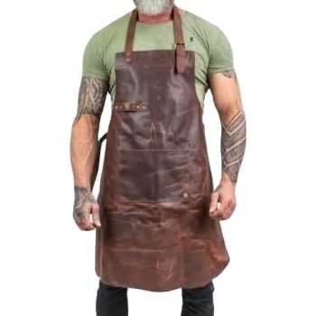 Handmade Leather Apron For BBQ Chef Cooking with Pockets Strap - Brown Vex