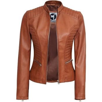 Real Lambskin Café Racer Style Fashion Jacket-Brown Texture