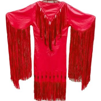 Native Buckskin Real Leather Wedding Dress - Red
