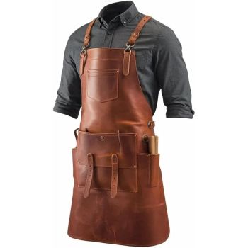 Handmade Leather Apron For BBQ Chef Cooking with Pockets Strap - Tan Vex 2