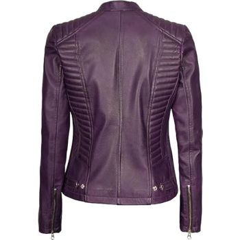 Real Lambskin Café Racer Style Fashion Jacket-Purple Texture