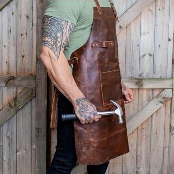 Handmade Leather Apron For BBQ Chef Cooking with Pockets Strap - Brown Vex