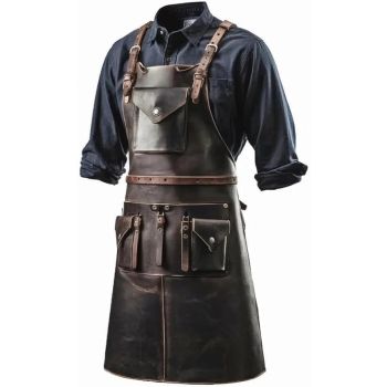 Handmade Leather Apron For BBQ Chef Cooking with Pockets Strap - Chocolate Texture