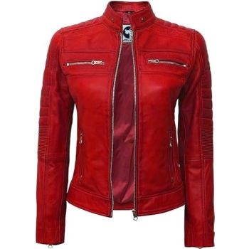 Real Lambskin Café Racer Style Fashion Jacket-Red