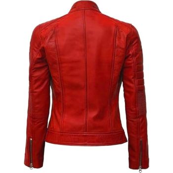 Real Lambskin Café Racer Style Fashion Jacket-Red