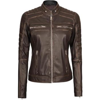 Real Lambskin Café Racer Style Fashion Jacket-Brown Ruboff