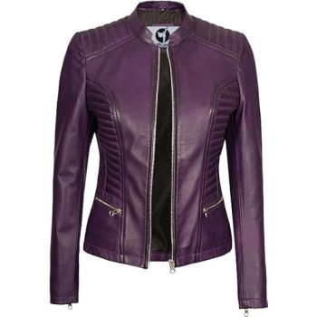 Real Lambskin Café Racer Style Fashion Jacket-Purple Texture