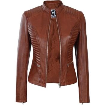Real Lambskin Café Racer Style Fashion Jacket-Brown Vexes Texture