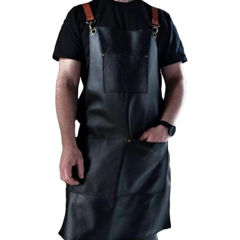 Handmade Leather Apron For BBQ Chef Cooking with Pockets Strap - Black