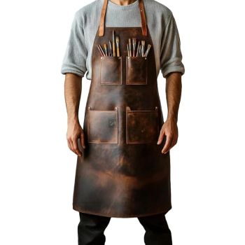 Handmade Leather Apron For BBQ Chef Cooking with Pockets Strap - Tan Dark Vex