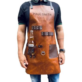 Handmade Leather Apron For BBQ Chef Cooking with Pockets Strap - Tan Golden Vex