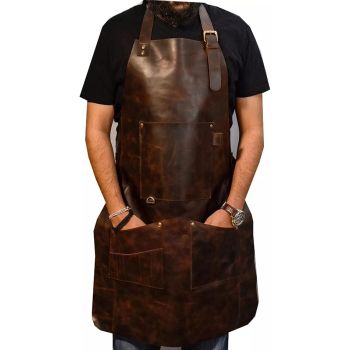 Handmade Leather Apron For BBQ Chef Cooking with Pockets Strap - Dark Brown Vex