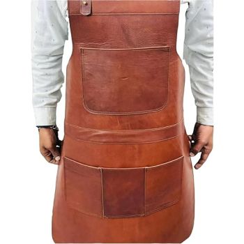 Handmade Leather Apron For BBQ Chef Cooking with Pockets Strap - Tan Vex