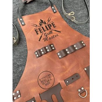 Handmade Leather Apron For BBQ Chef Cooking with Pockets Strap - Tan Golden Vex