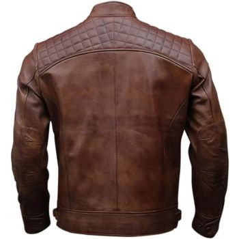 Brown Texture Lambskin Leather Biker Jacket