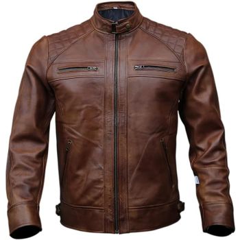 Brown Texture Lambskin Leather Biker Jacket